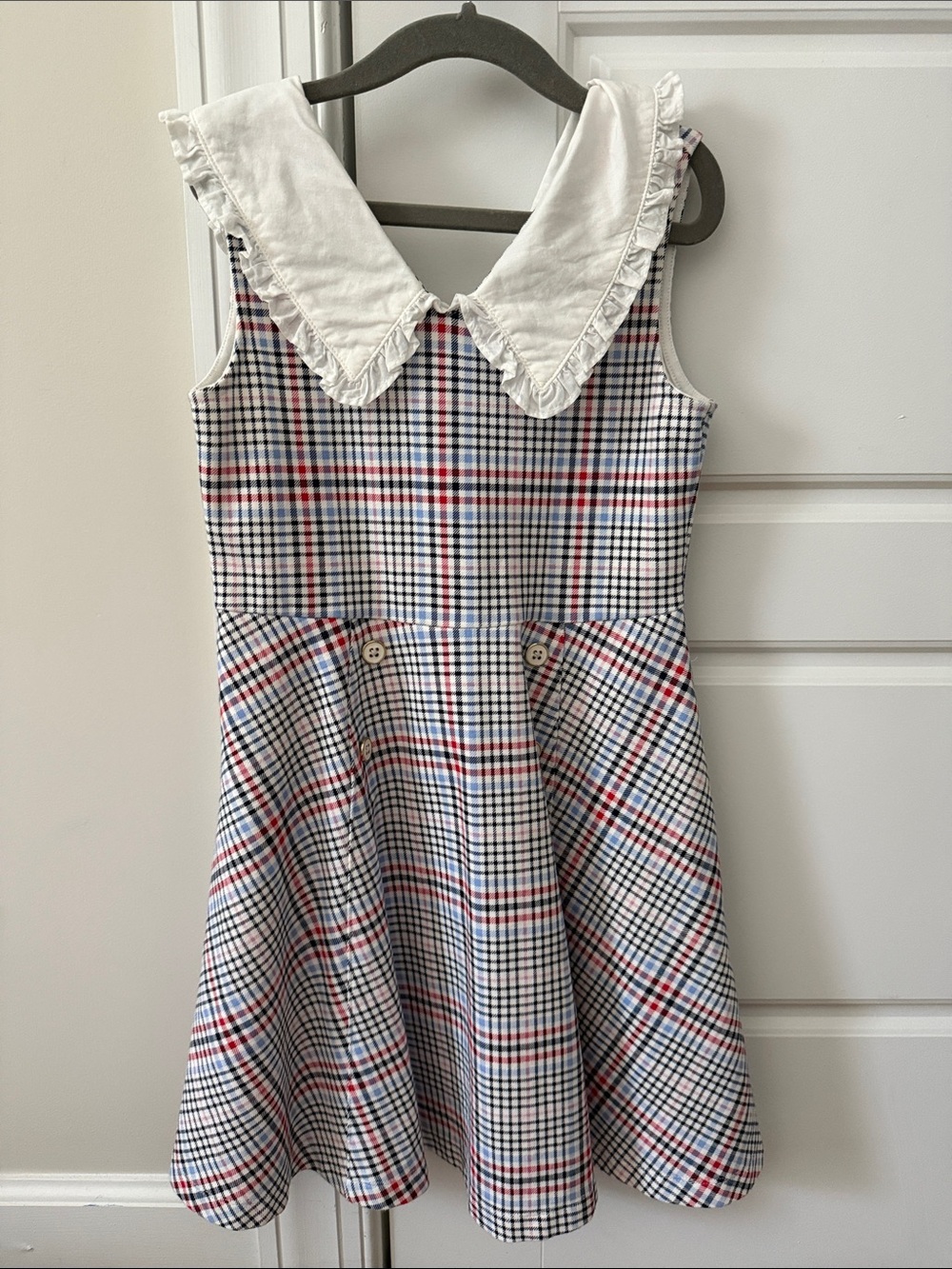 Janie and Jack Red, Blue and White Plaid Dress with White Peter Pan Collar